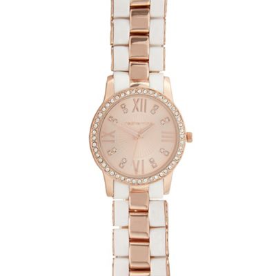Ladies rose gold silicone link diamante watch